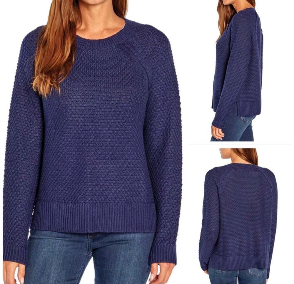 Gap Women's Blue Textured Open Knit Raglan Sweater Size S